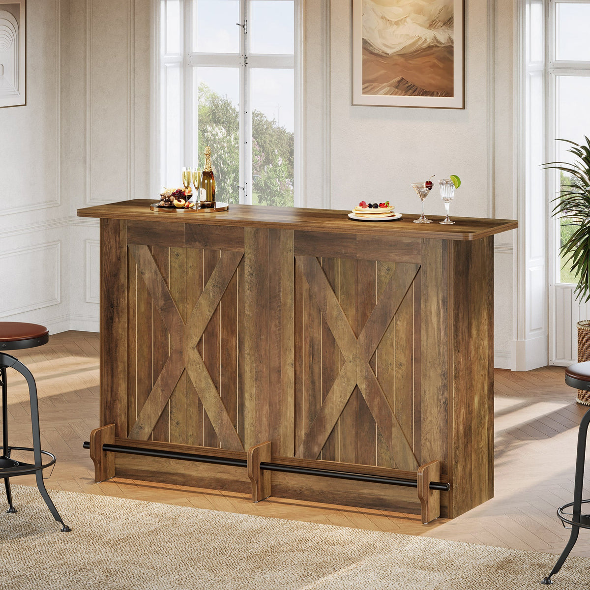 63" 2-Tier Home Bar Cabinet with Footrest