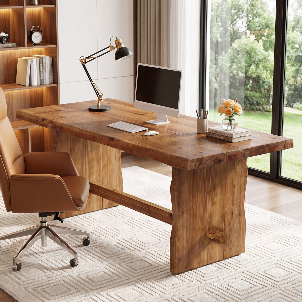 63" Live Edge Solid Wood Executive Desk