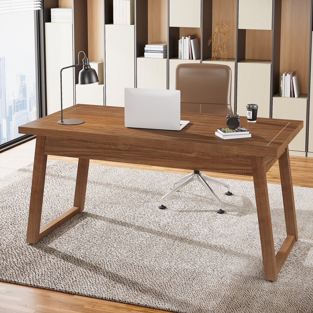 55" Mid-Century Desk with Drawer, Solid Wood Legs