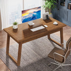 55" Mid-Century Desk with Drawer, Solid Wood Legs