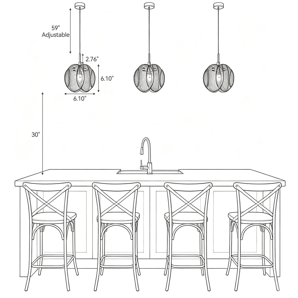 1-Light Pendant Light with Smoky Glass Shade & Adjustable Height