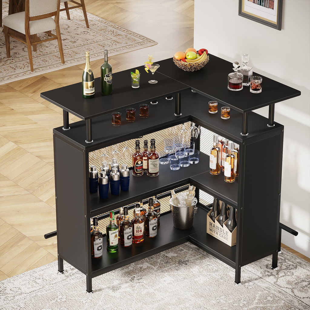 L-Shaped Home Bar Unit with Glass Holders