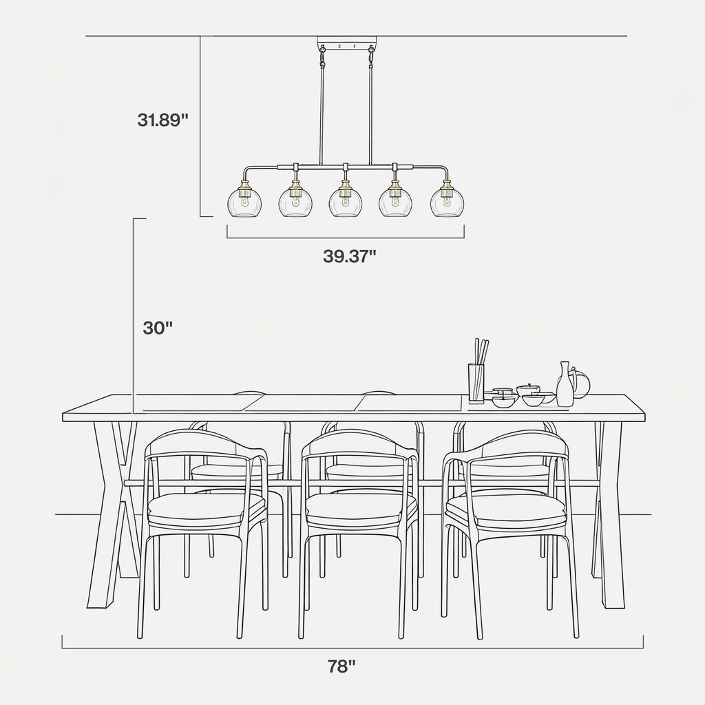 5-Light Pendant Lights, Kitchen Island Chandelier with Clear Crackle Glass Shades & Adjustable Height