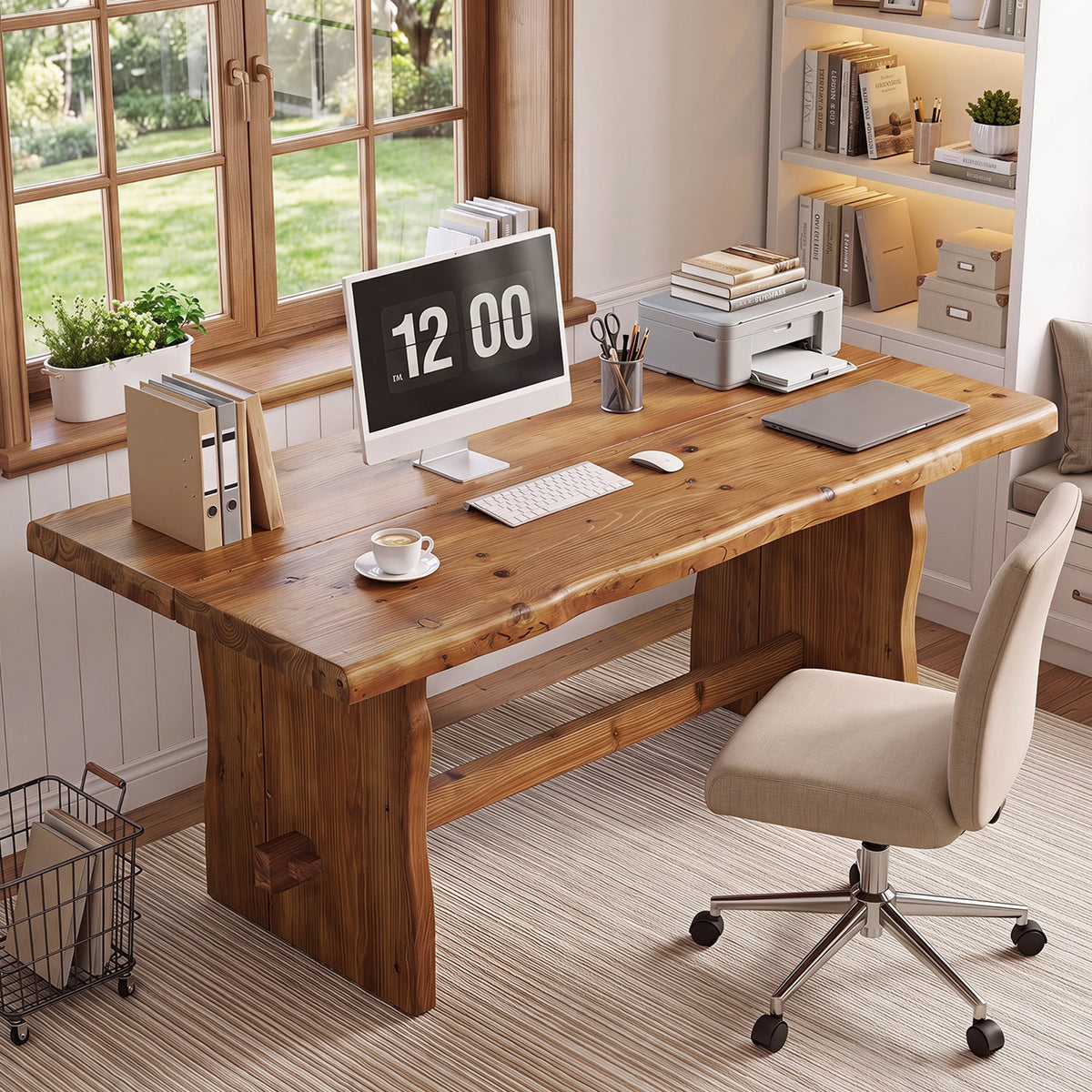 63" Live Edge Solid Wood Executive Desk