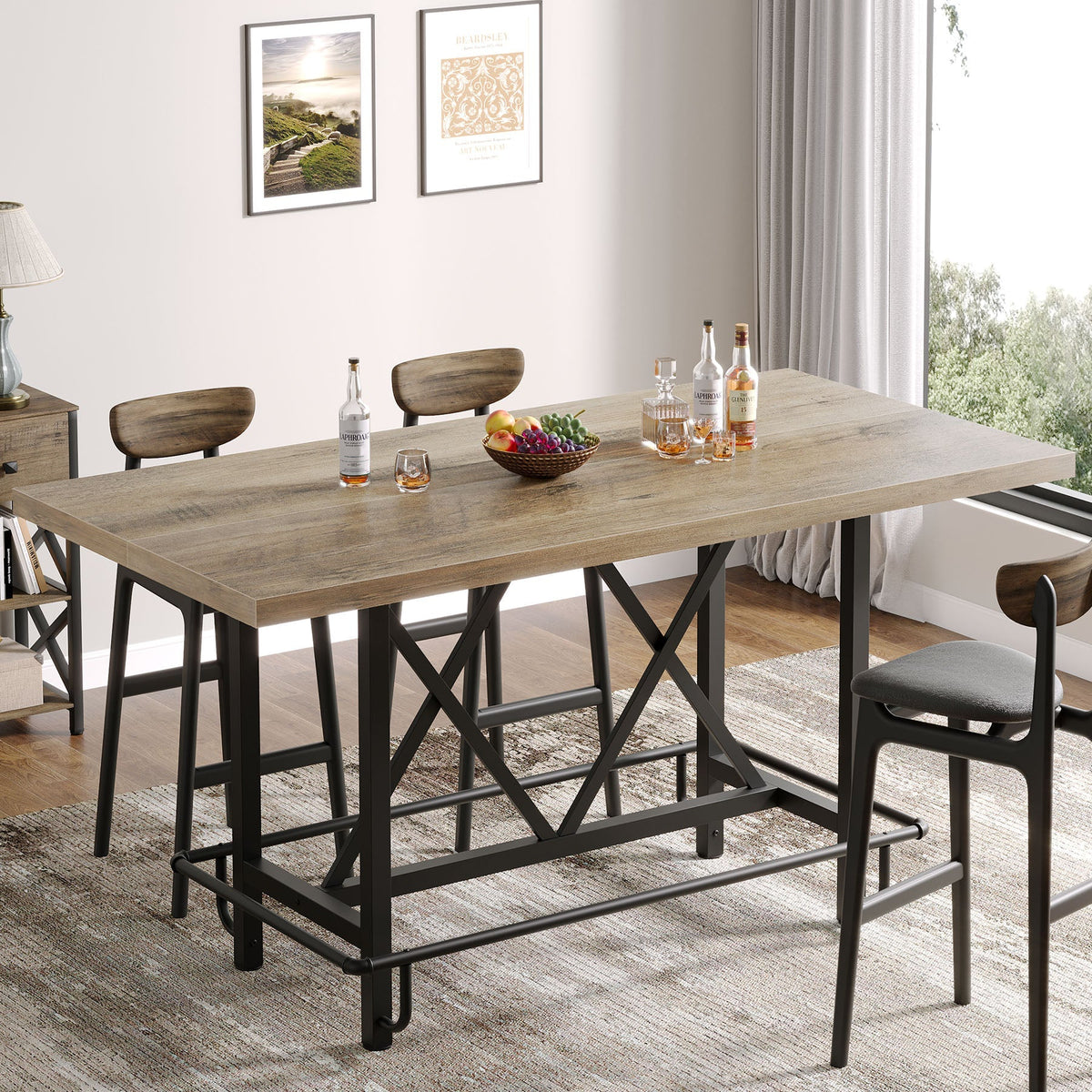 62.99" Farmhouse Counter Height Bar Table