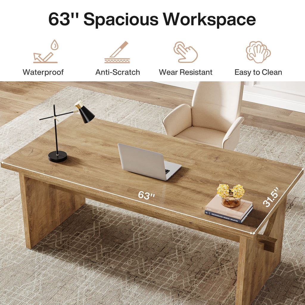 63" Farmhouse Executive Desk with Sturdy Legs