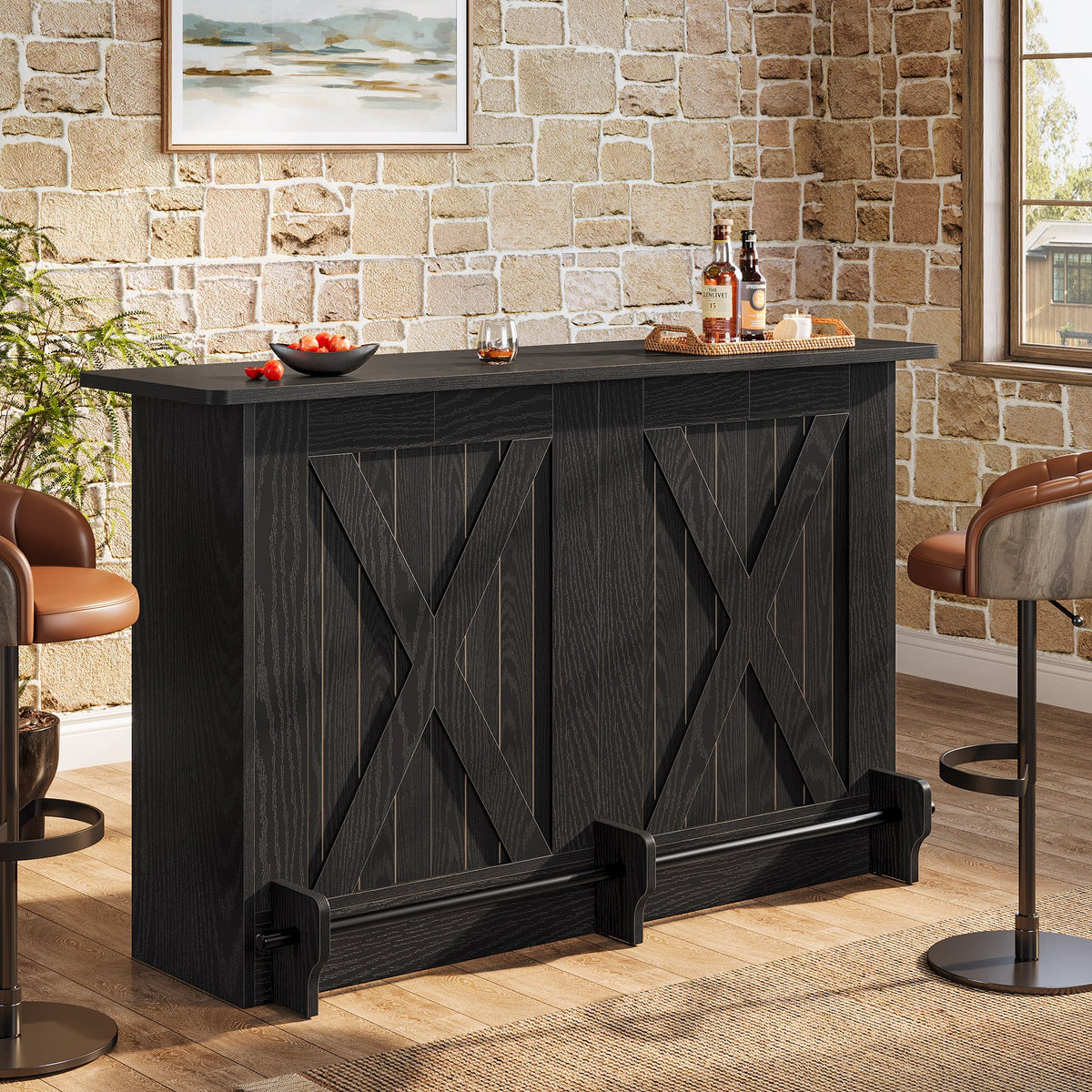 63" 2-Tier Home Bar Cabinet with Footrest