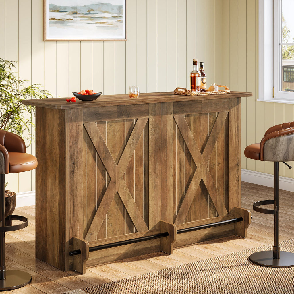 63" 2-Tier Home Bar Cabinet with Footrest