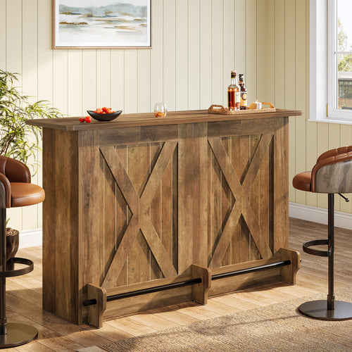 63" 2-Tier Home Bar Cabinet with Footrest