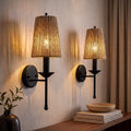 2 Pack Boho Wall Sconce, Handmade Jute Wall Light with Black Metal Base