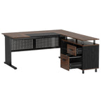 Industrial L-Shaped Desk with File Cabinet