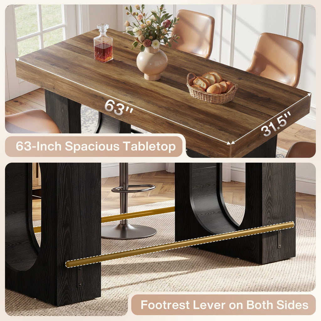 63" Industrial Bar Table with Metal Footrest