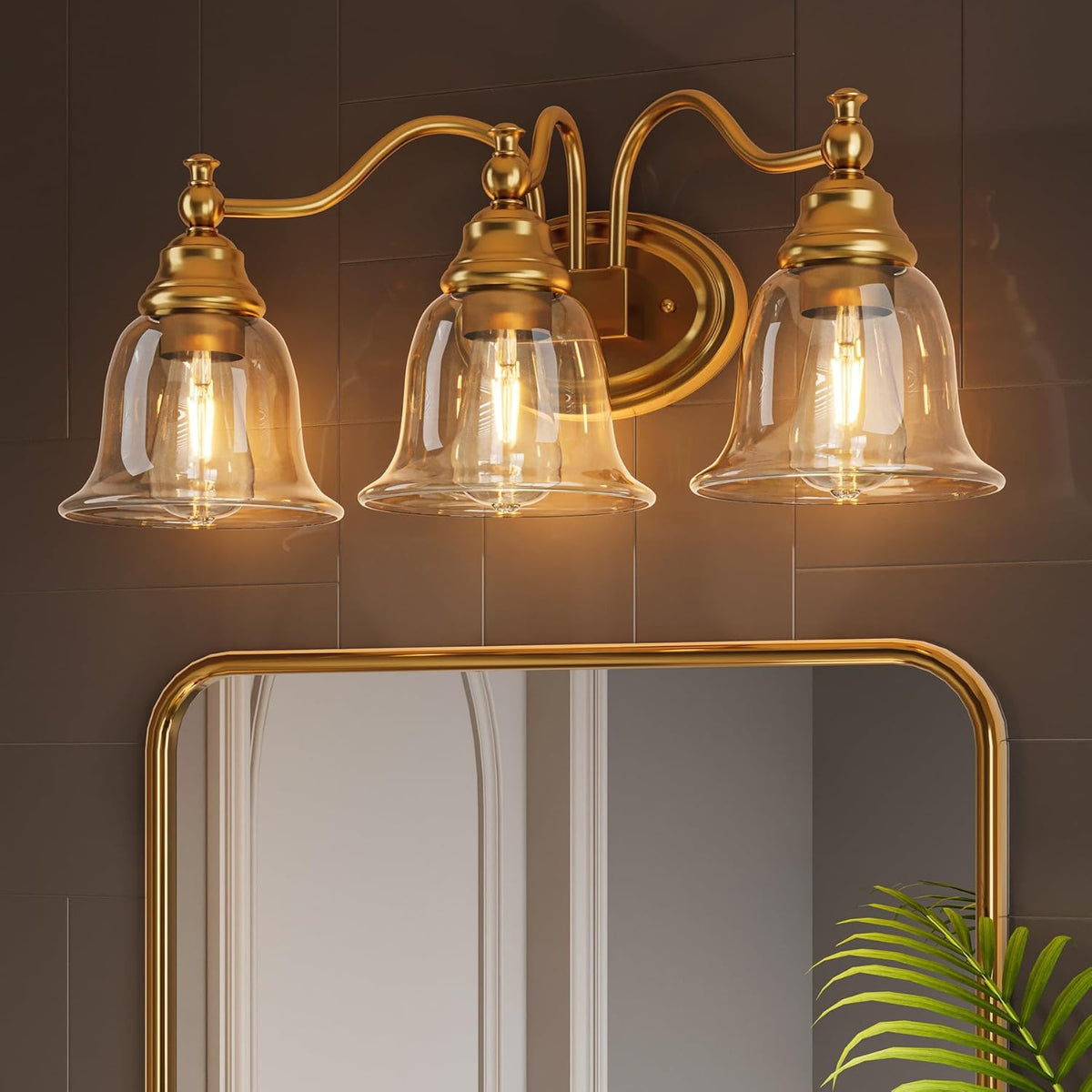 3-Light Bathroom Light Fixtures, Modern Wall Lights with Clear Glass Shade