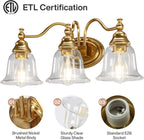3-Light Bathroom Light Fixtures, Modern Wall Lights with Clear Glass Shade