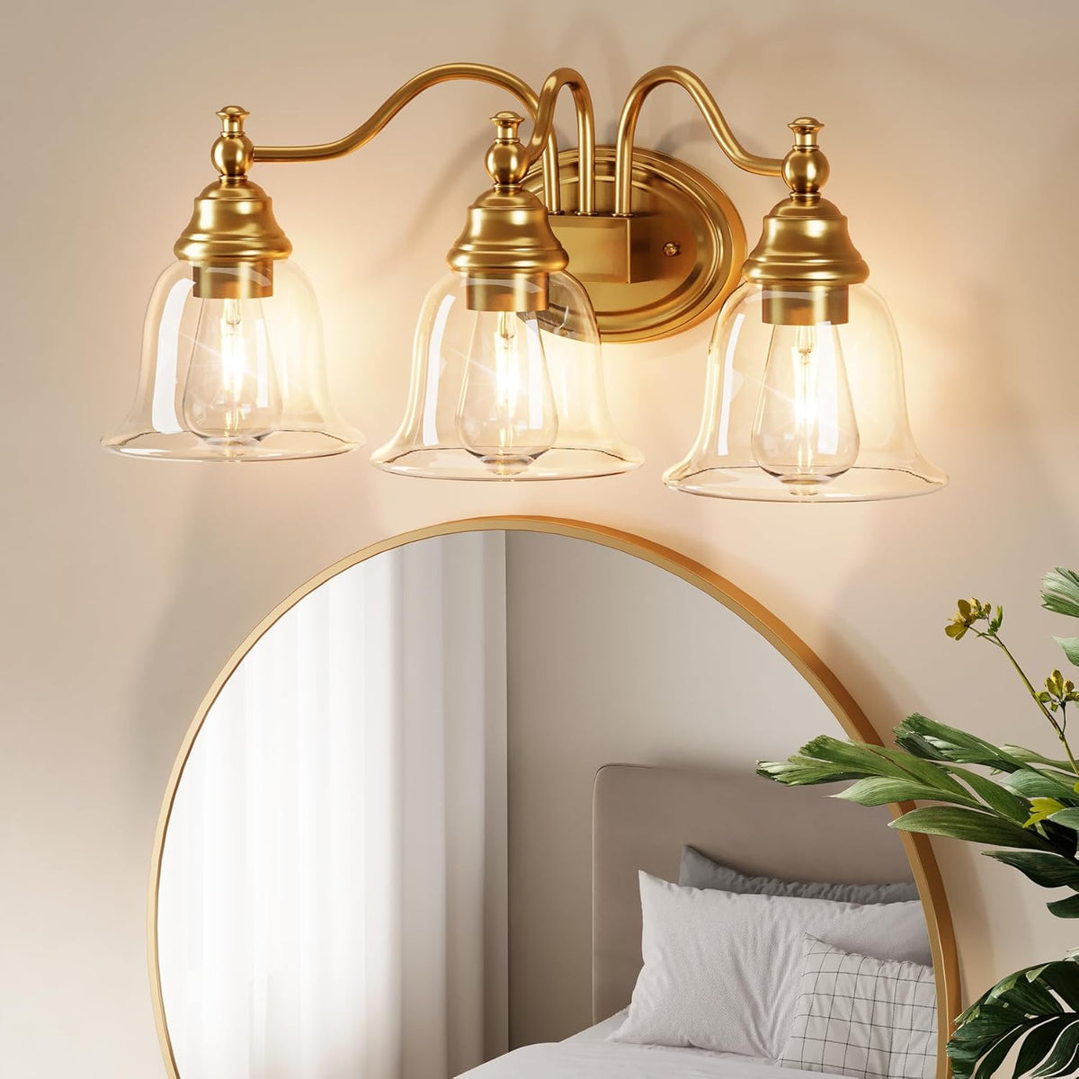 3-Light Bathroom Light Fixtures, Modern Wall Lights with Clear Glass Shade