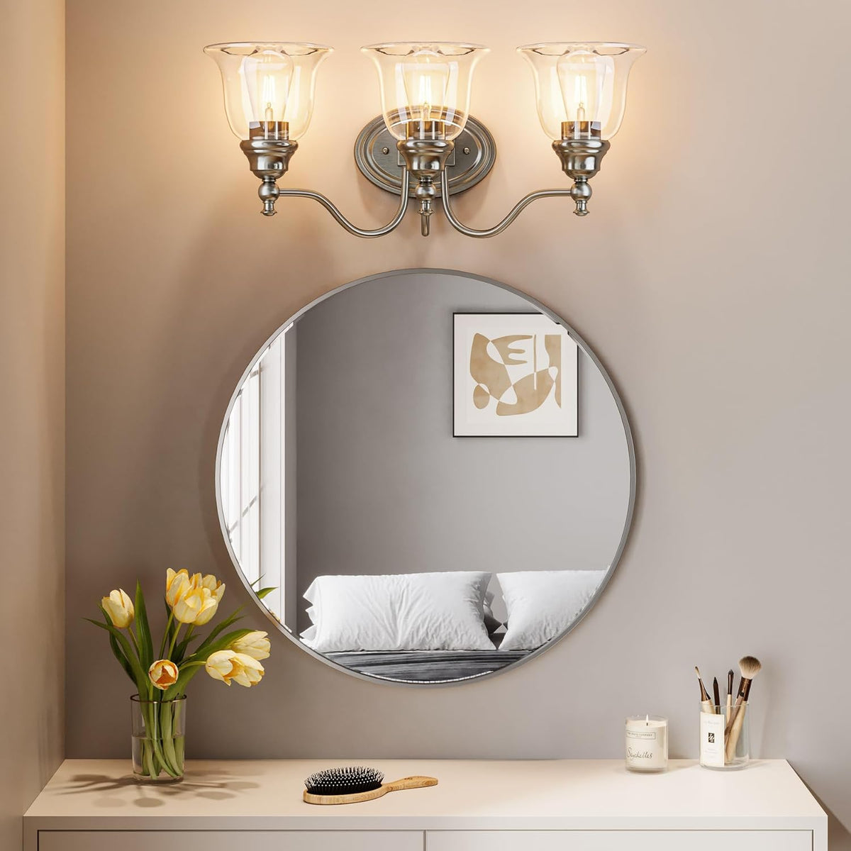 3-Light Bathroom Light Fixtures, Modern Wall Lights with Clear Glass Shade