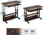 Adjustable Rolling Laptop Desk with Wireless Charging