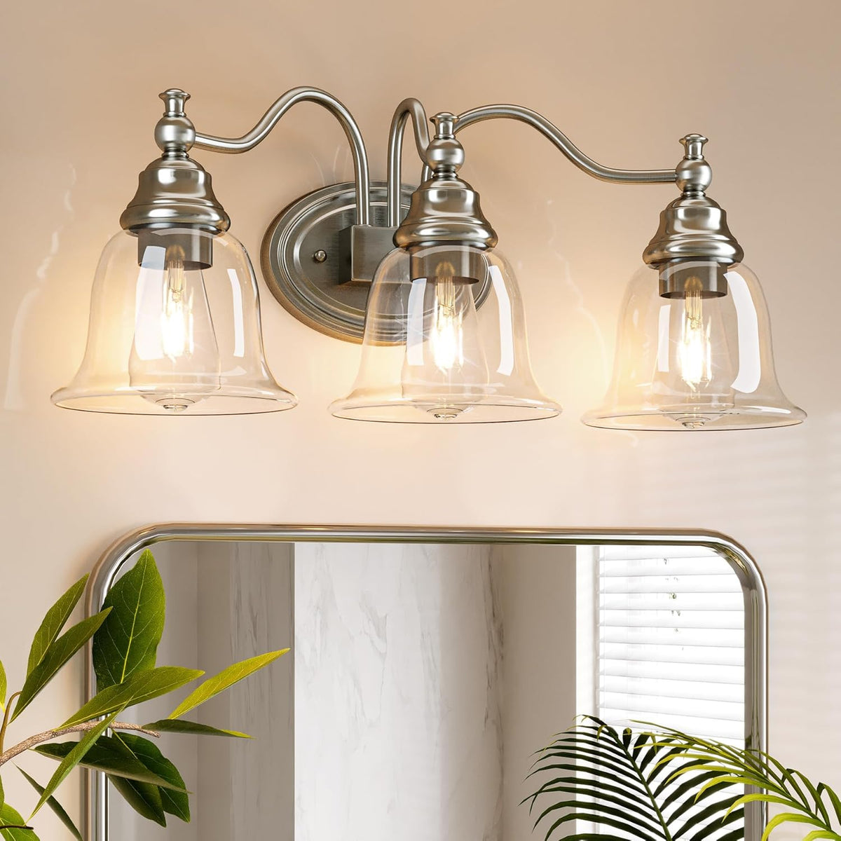 3-Light Bathroom Light Fixtures, Modern Wall Lights with Clear Glass Shade