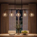 5-Light Pendant Lights, Kitchen Island Chandelier with Clear Crackle Glass Shades & Adjustable Height
