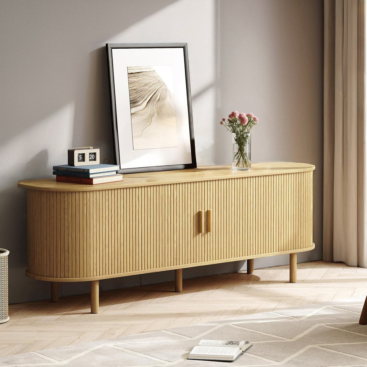 Marlow 63in Sliding Flutted Door TV Stand