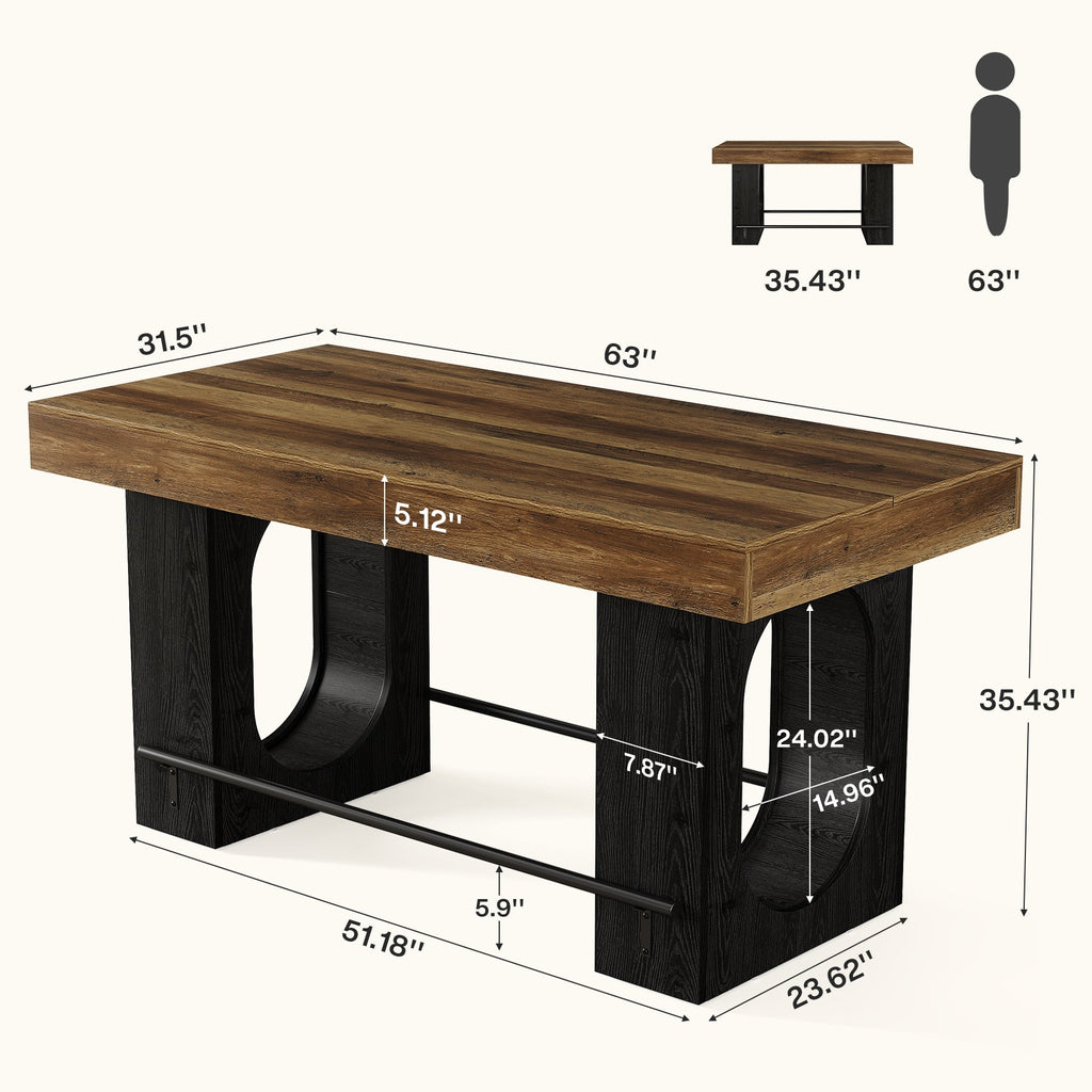 63" Industrial Bar Table with Metal Footrest