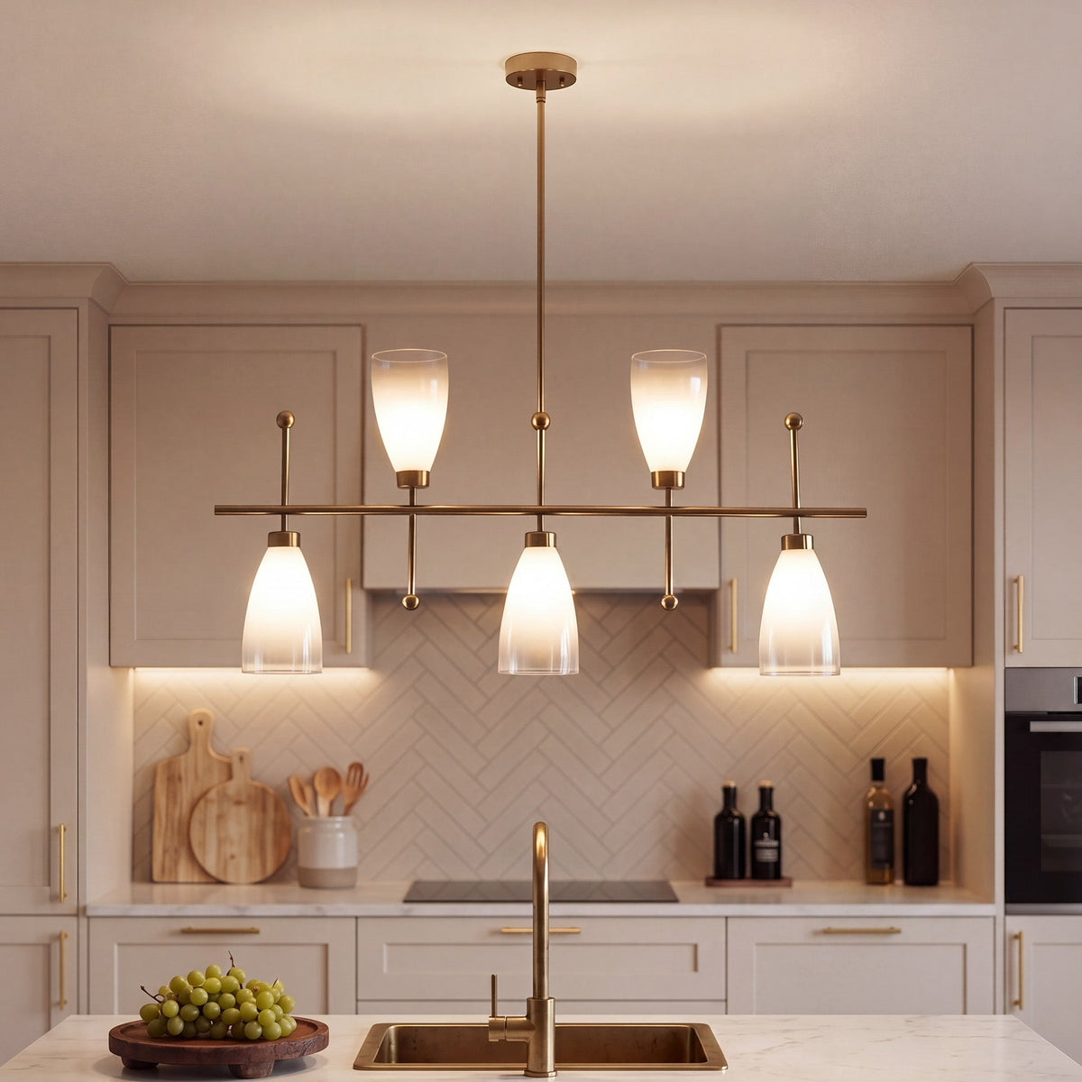 5-Light Modern Linear Chandelier, Kitchen Island Pendant Light with Gradient Frosted Glass Shades(E12 Bulbs Not Included)