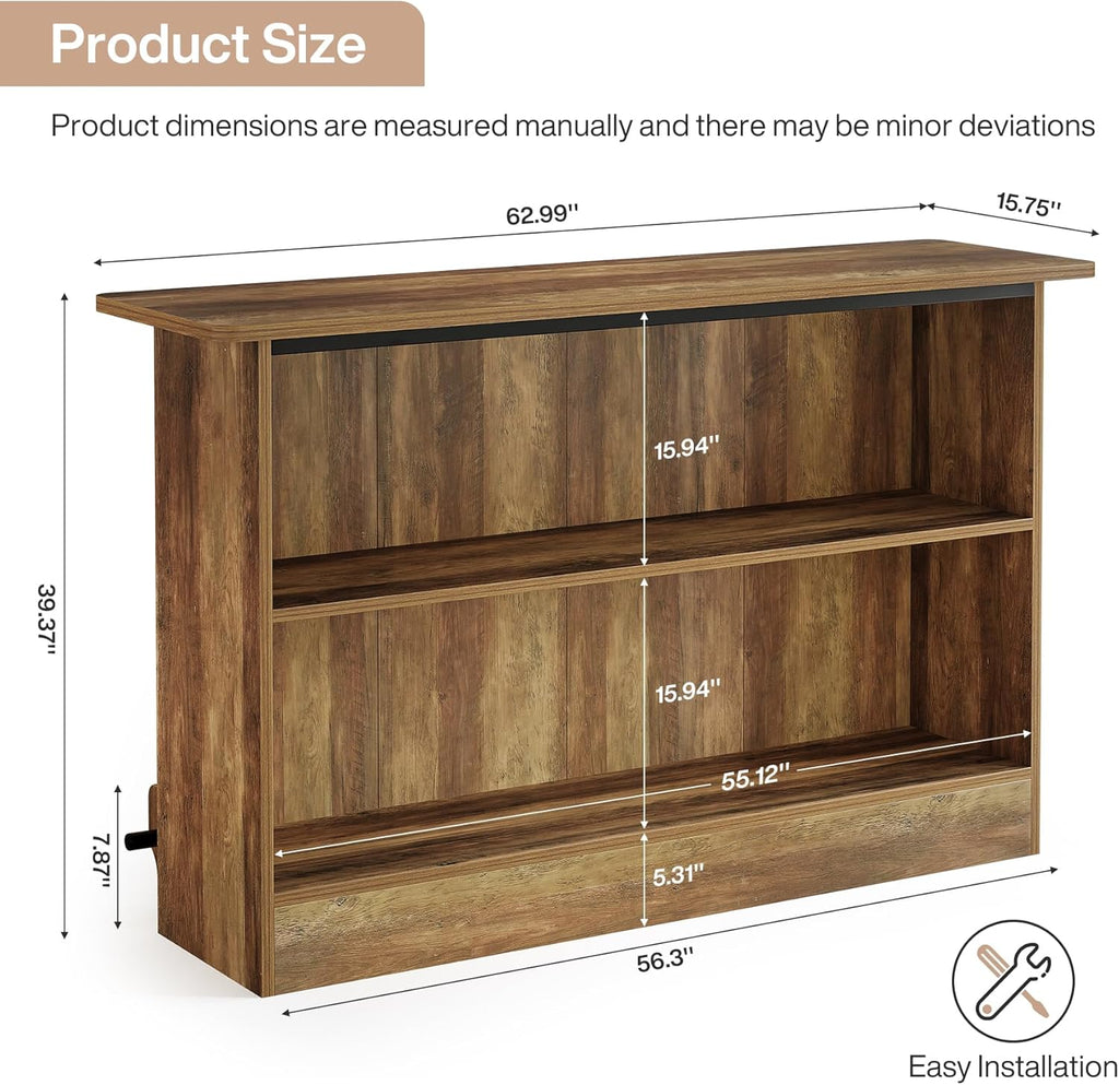 63" 2-Tier Home Bar Cabinet with Footrest