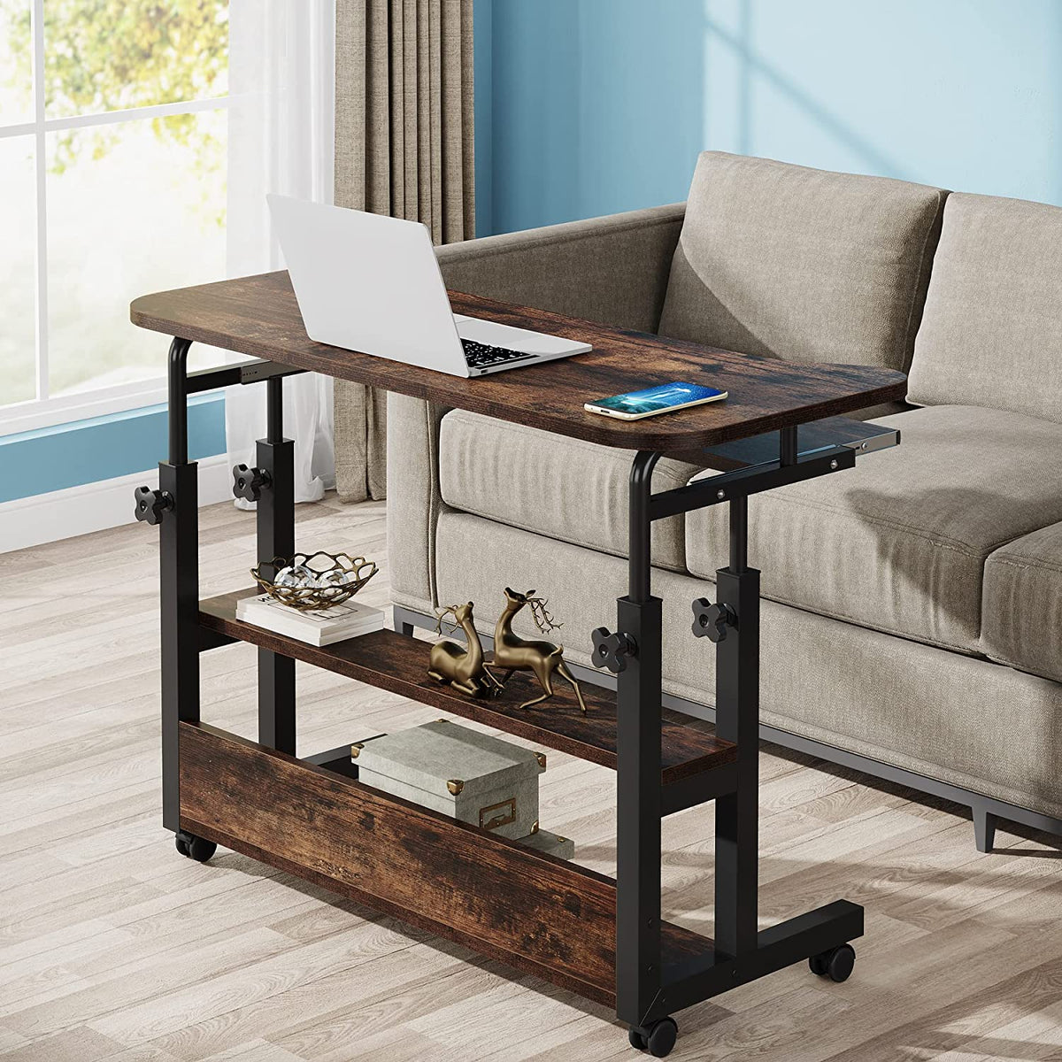 Adjustable Rolling Laptop Desk with Wireless Charging
