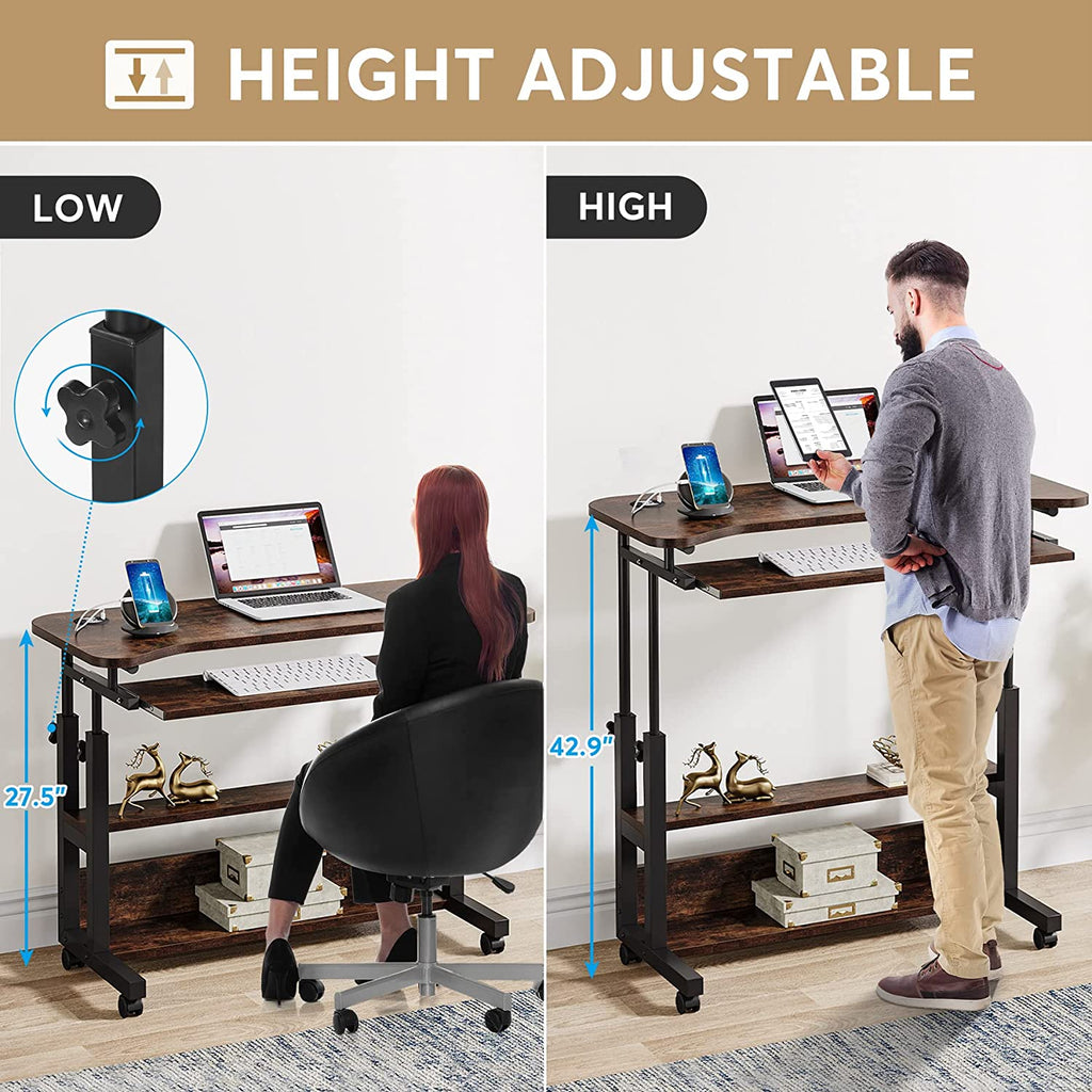 Adjustable Rolling Laptop Desk with Wireless Charging
