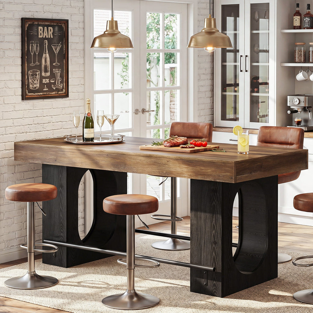 63" Industrial Bar Table with Metal Footrest