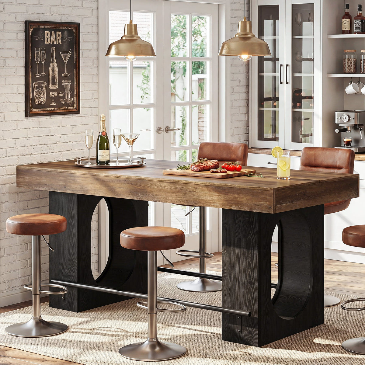 63" Industrial Bar Table with Metal Footrest
