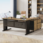 Industrial L-Shaped Desk with File Cabinet