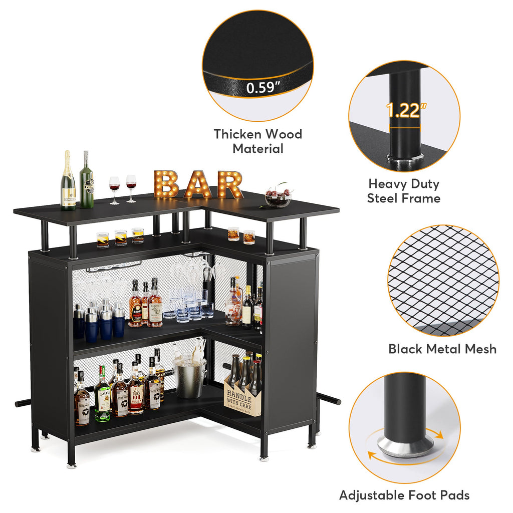 L-Shaped Home Bar Unit with Glass Holders