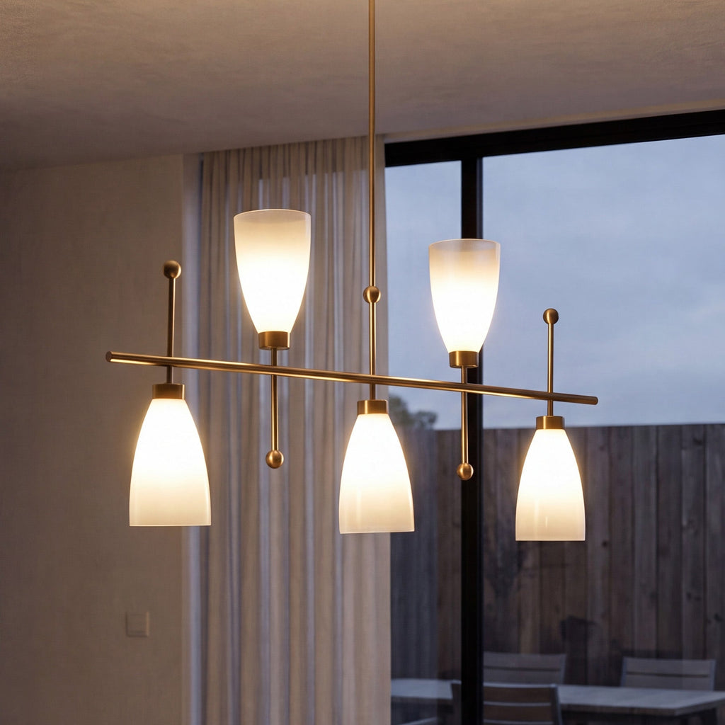 5-Light Modern Linear Chandelier, Kitchen Island Pendant Light with Gradient Frosted Glass Shades(E12 Bulbs Not Included)