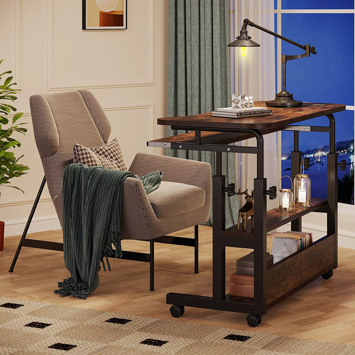 Adjustable Rolling Laptop Desk with Wireless Charging