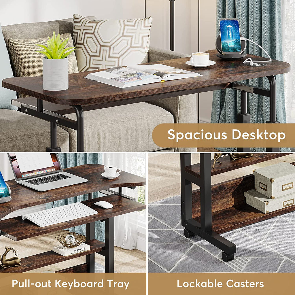 Adjustable Rolling Laptop Desk with Wireless Charging
