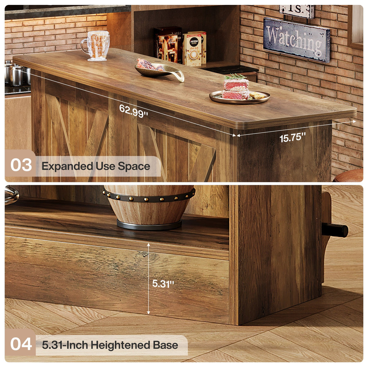 63" 2-Tier Home Bar Cabinet with Footrest