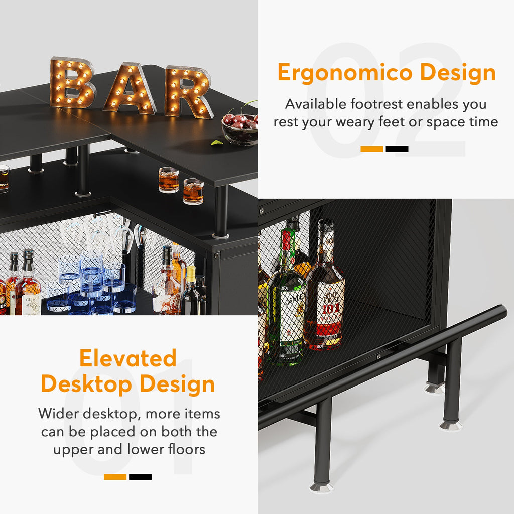 L-Shaped Home Bar Unit with Glass Holders