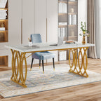 63" White & Gold Faux Marble Meeting Desk