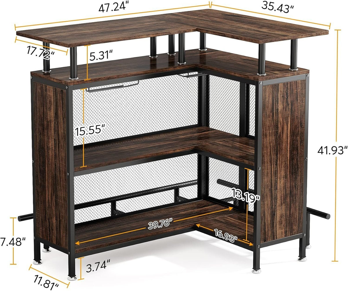 L-Shaped Home Bar Unit with Glass Holders