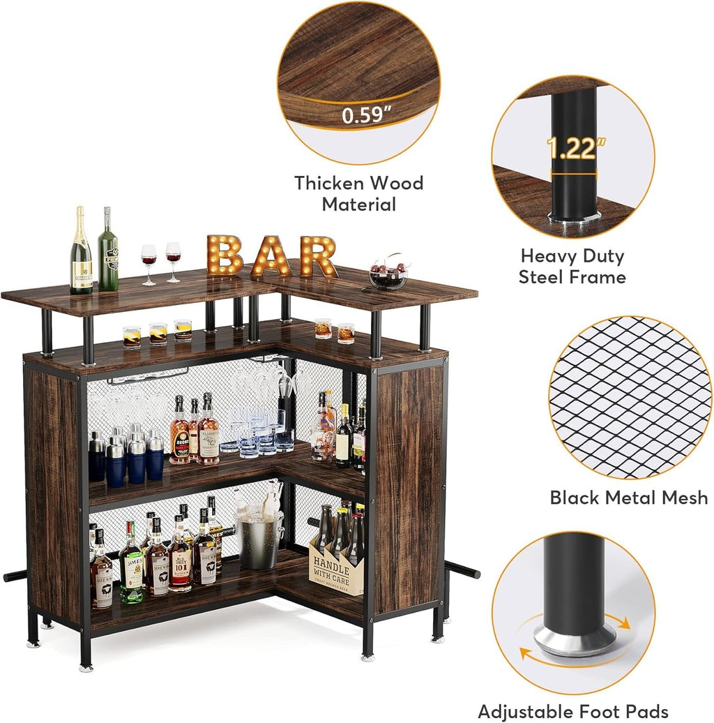 L-Shaped Home Bar Unit with Glass Holders