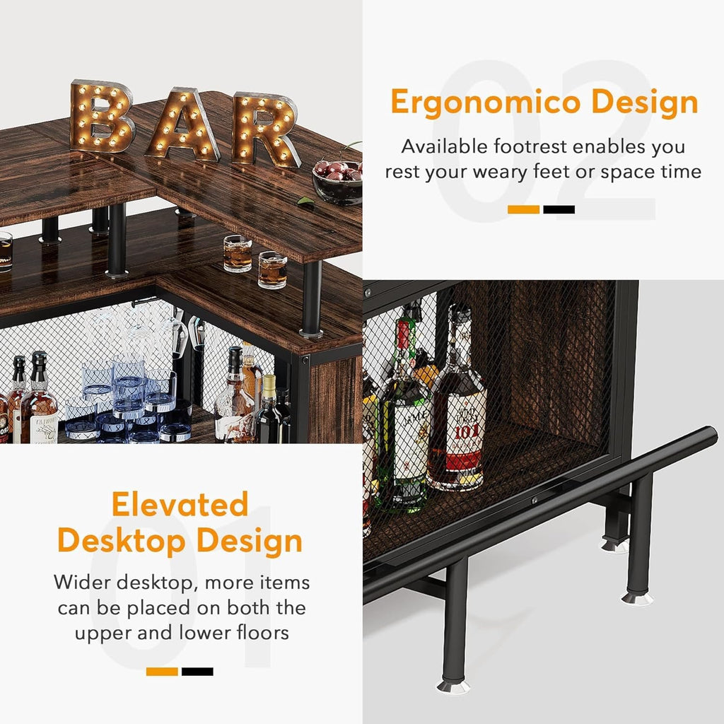 L-Shaped Home Bar Unit with Glass Holders