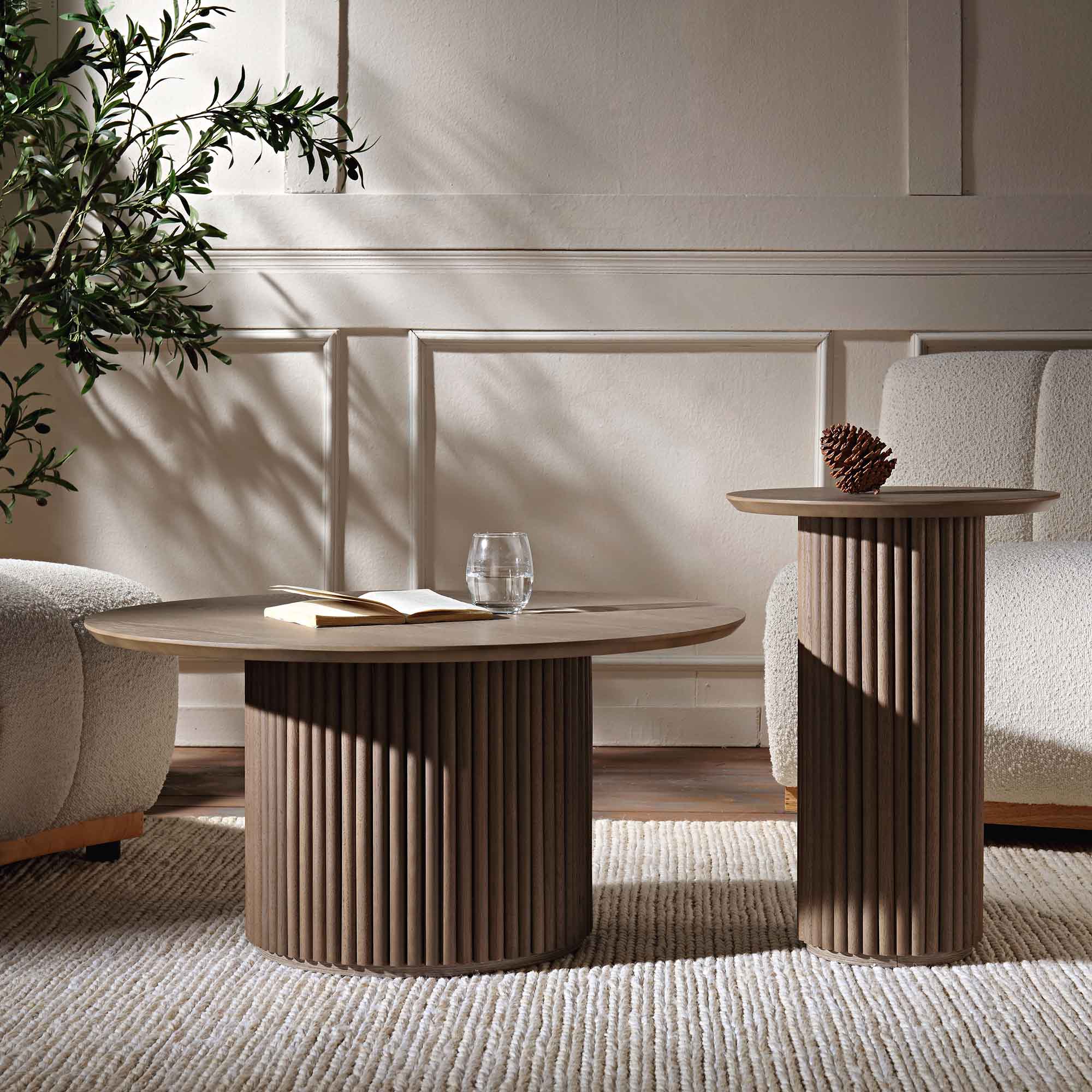 Maru Round Oak Pedestal Coffee Table — Silver Oak