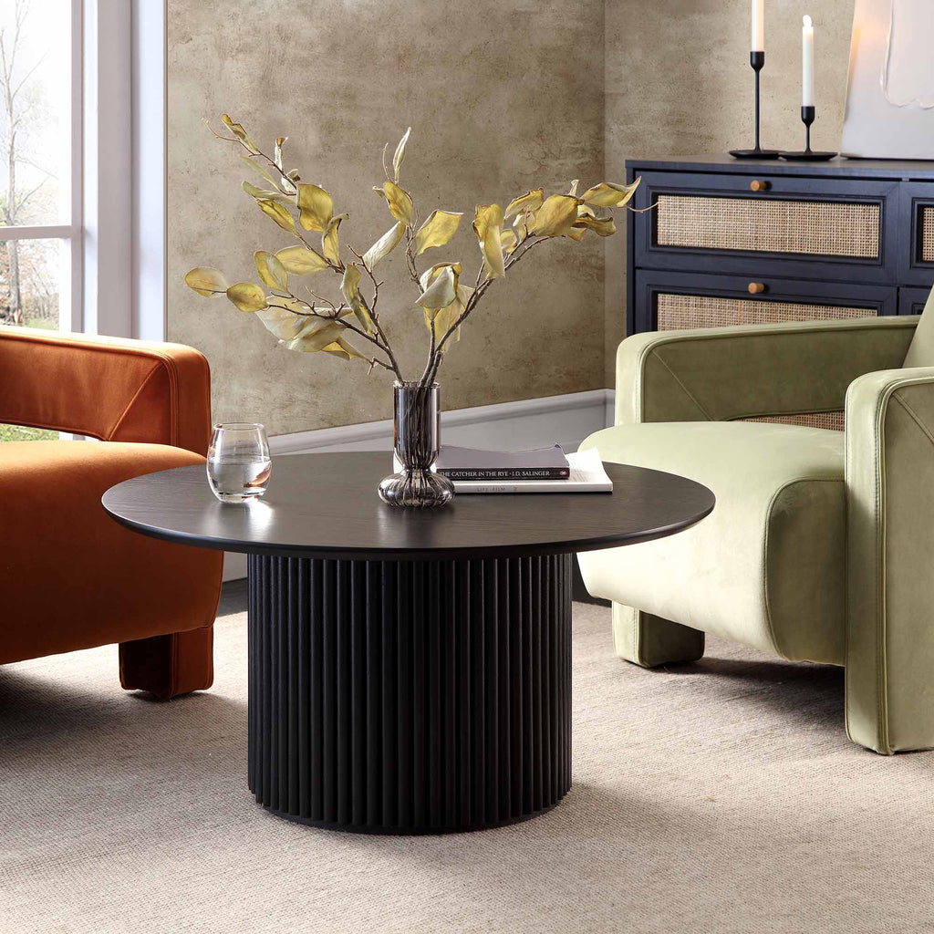 Maru Round Oak Pedestal Coffee Table — Black