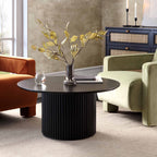 Maru Round Oak Pedestal Coffee Table — Black