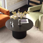 Maru Round Oak Pedestal Coffee Table — Black