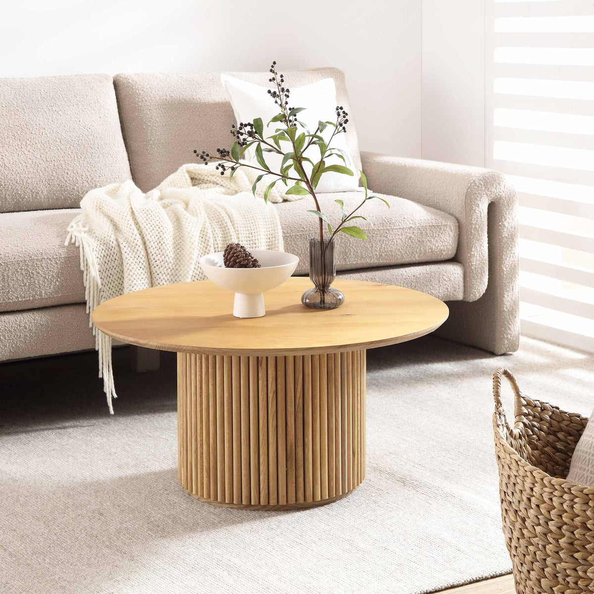 Maru Round Oak Pedestal Coffee Table — Oak