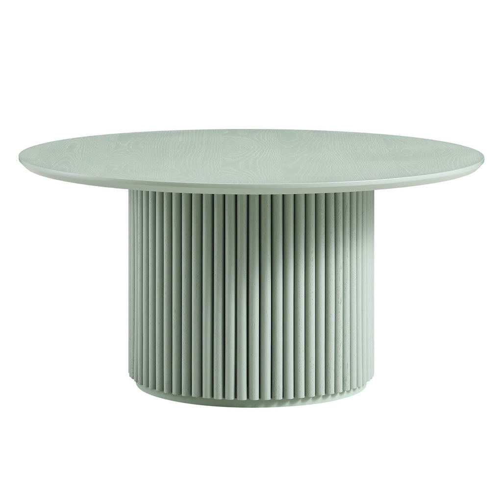 Maru Round Oak Pedestal Coffee Table — Sage Green