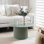 Maru Round Oak Pedestal Coffee Table — Sage Green