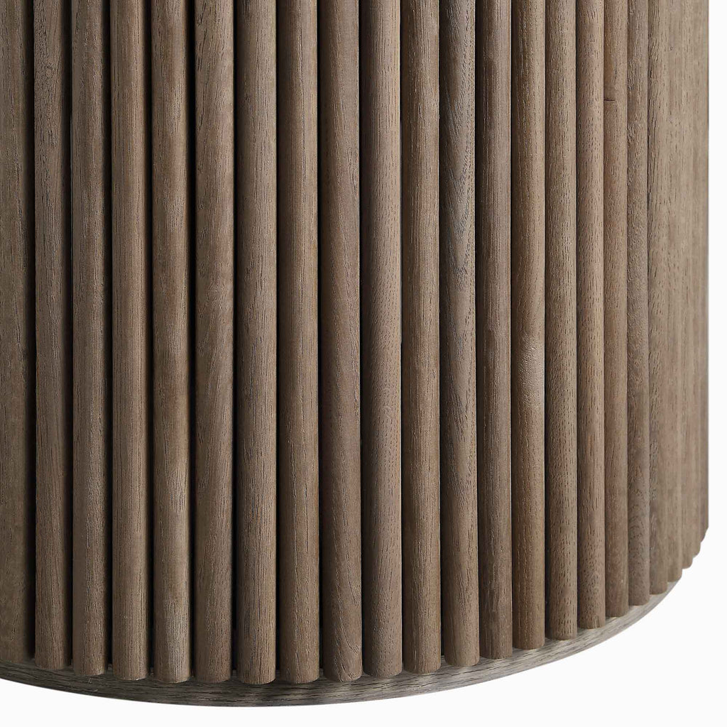 Maru Round Oak Pedestal Coffee Table — Silver Oak